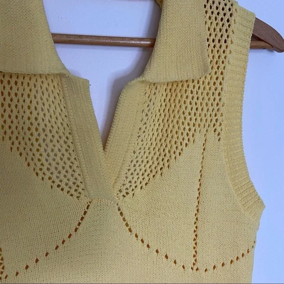 Zara yellow knit sleeveless sweater dress collared open back large - Picture 6 of 7